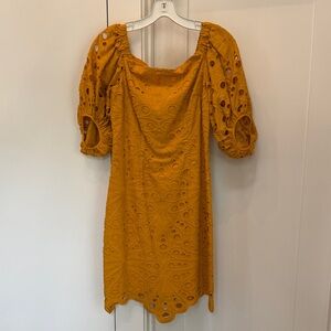 Trina Turk Mustard Eyelet Mini Dress